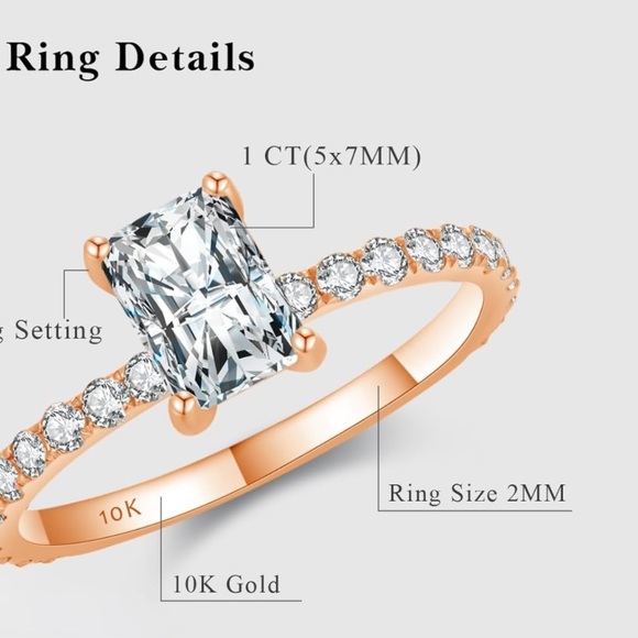 *FLASH SALE* Radiant 10k Solid 1 CT Diamond Moissanite Halo Ring - Picture 4 of 7